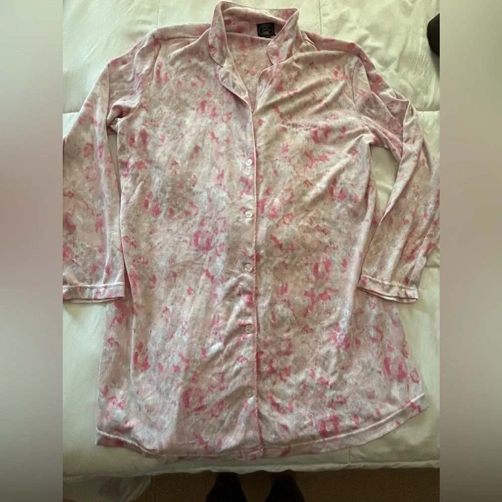 Laura Ashley Pink XL Knit Button Front Sleep Shirt Nightgown HAPPINESS